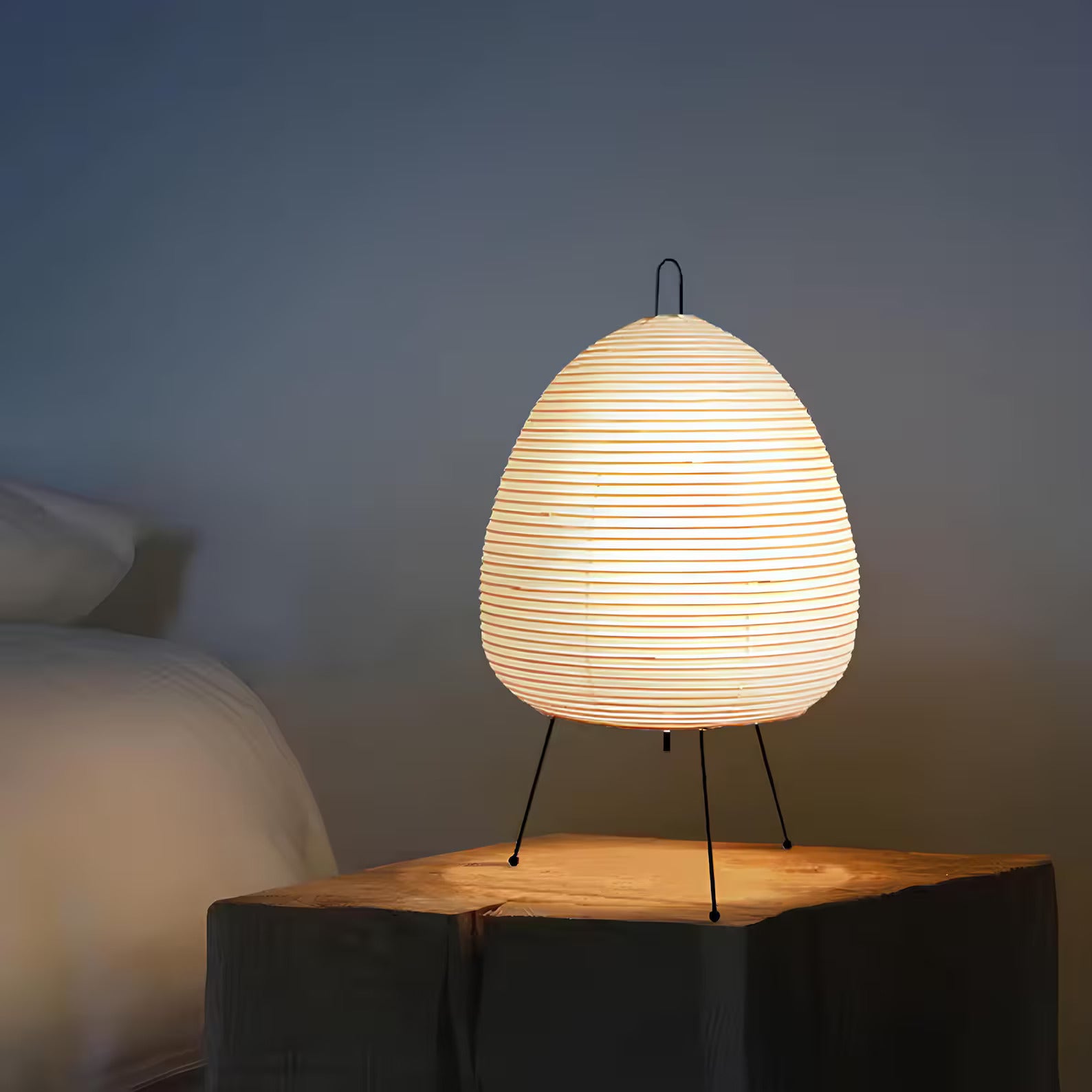 Artisanal Japanese Rice Paper Lamp: Wabi-Sabi Bedside Glow
