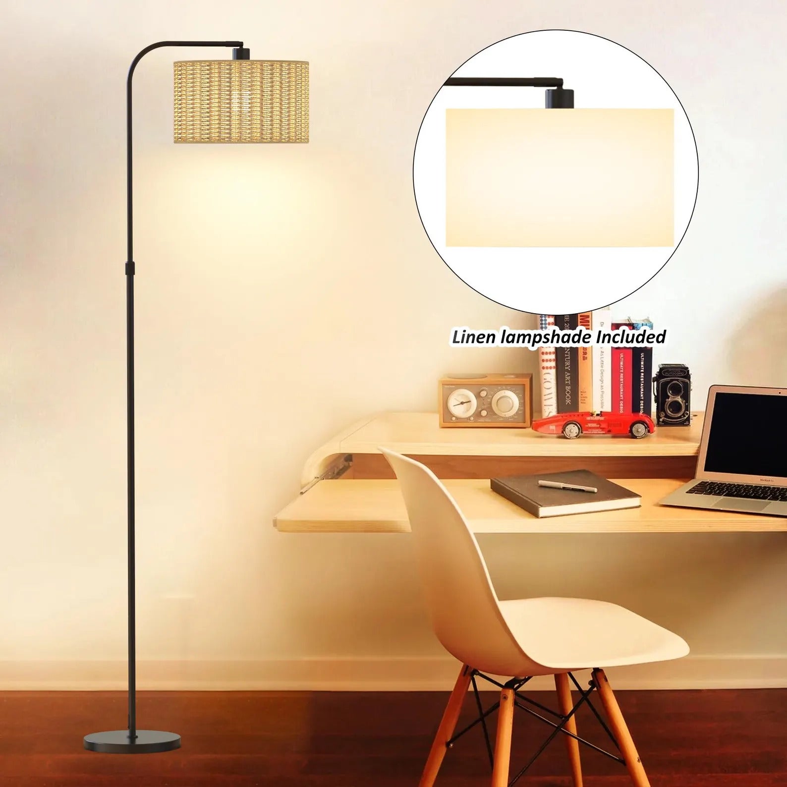 Chic Boho Rattan Floor Lamp: 9W LED Glow with Handy Remote & Foot Switch