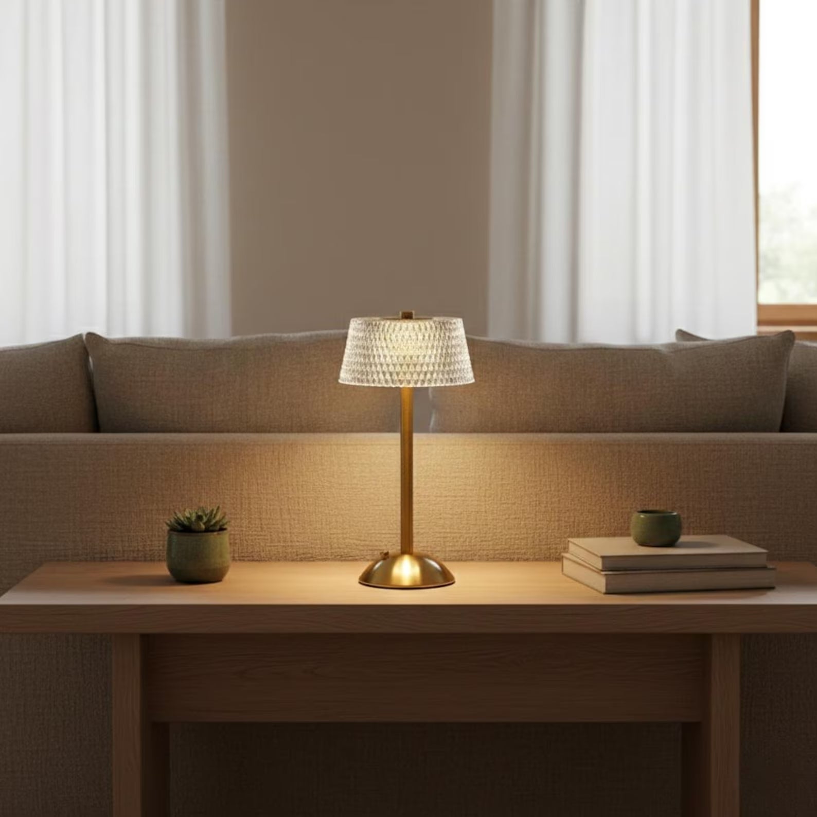 Chic Gold Crystal Rechargeable LED Lamp-Dimmable Acrylic Elegant Centerpiece Light