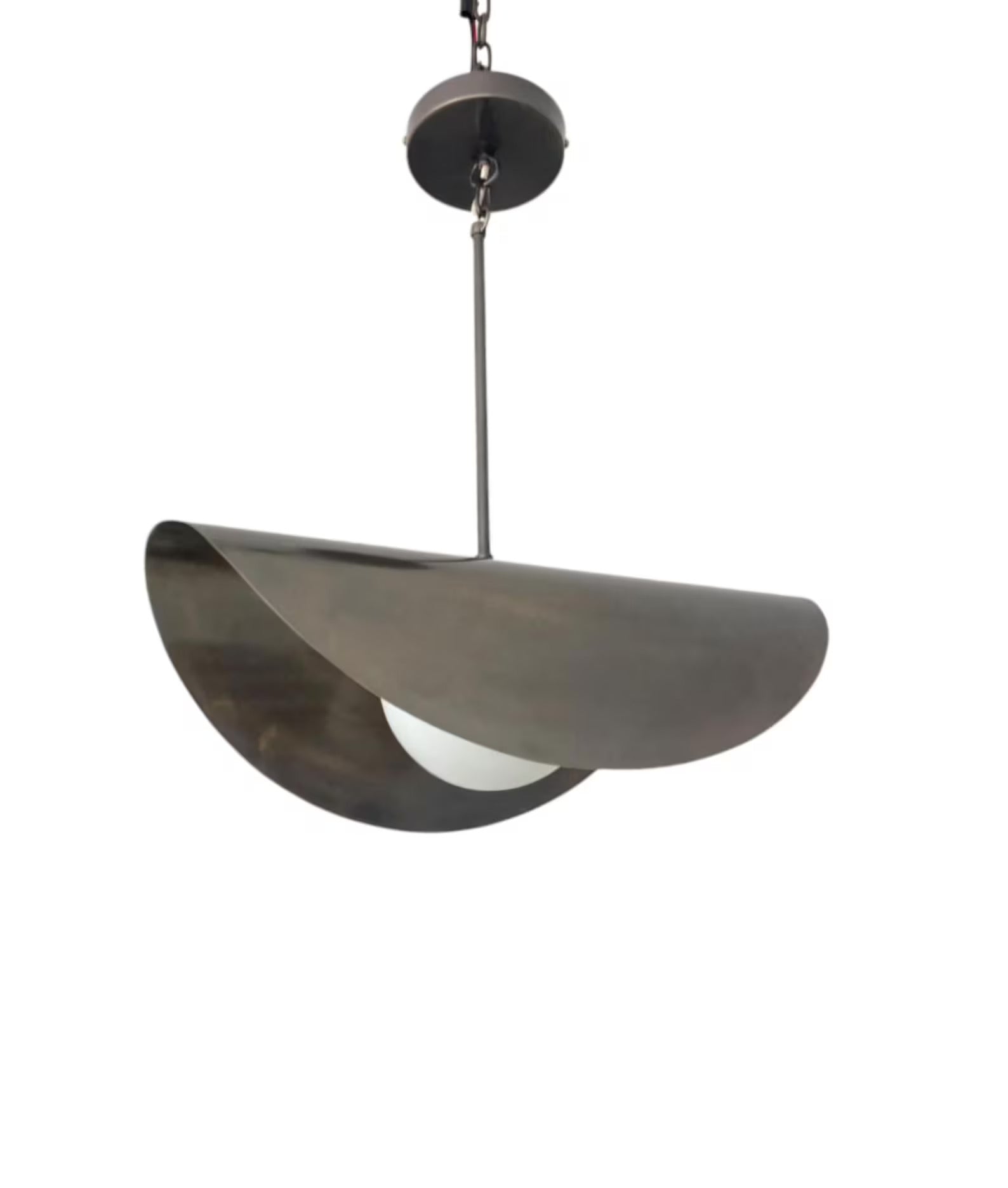 Custom Stilnovo Curved Chandelier: Mid-Mod Brass Pendant, Italian Design for Home & Gift