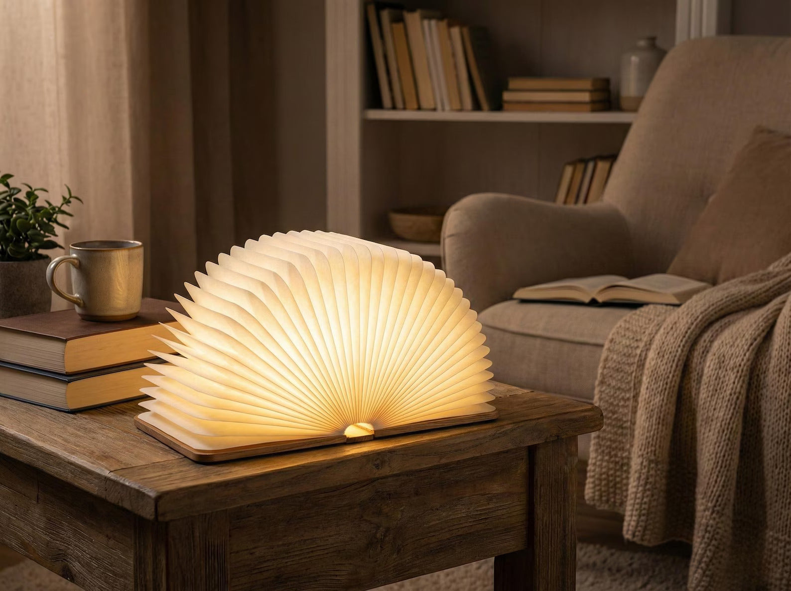 CityLumi "The Storyteller" | Modern Zen Wooden LED Book Light – Magnetic 360° Folding Accordion Lamp