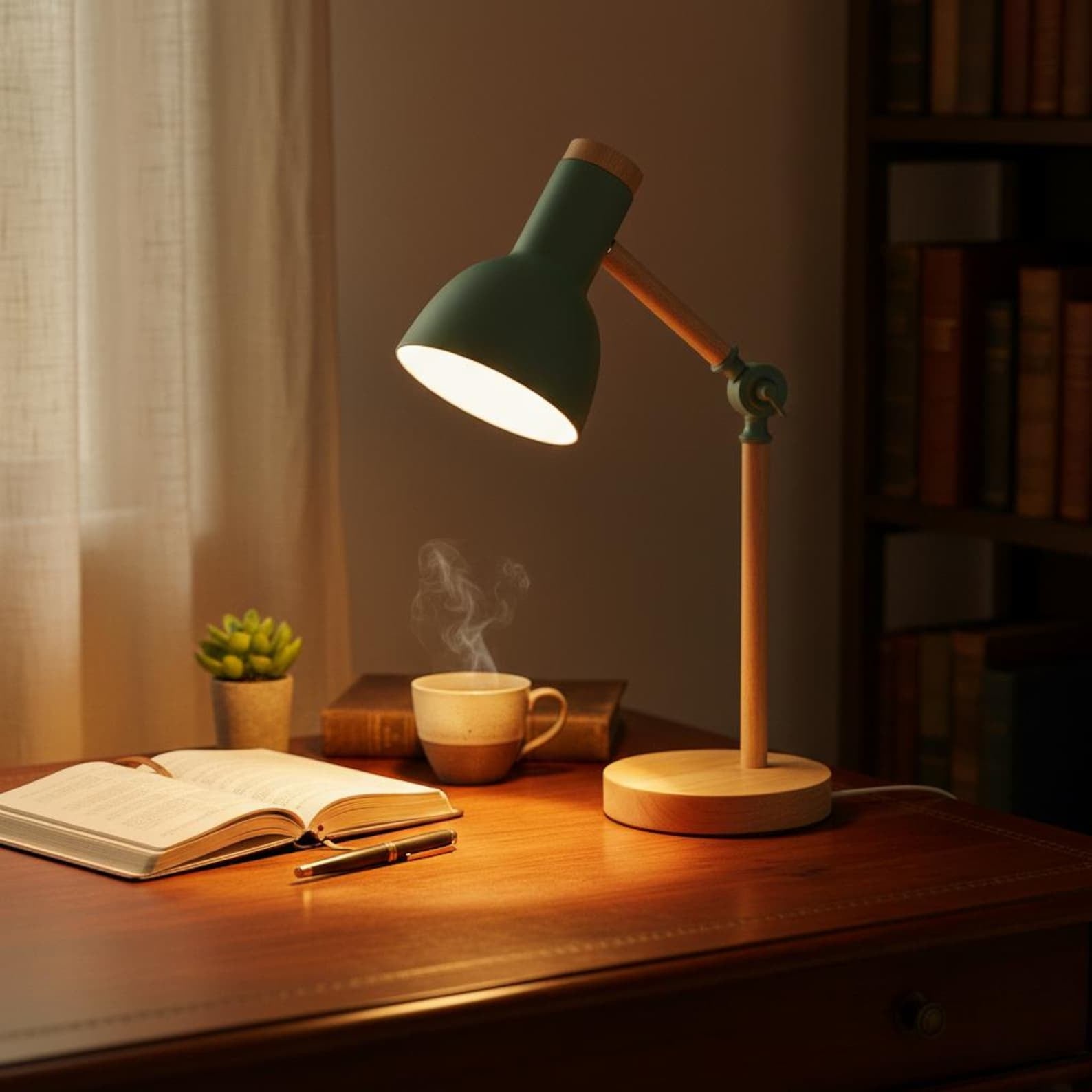 Mint Green Scandinavian Adjustable Wood Desk Lamp - Practical Table Lighting