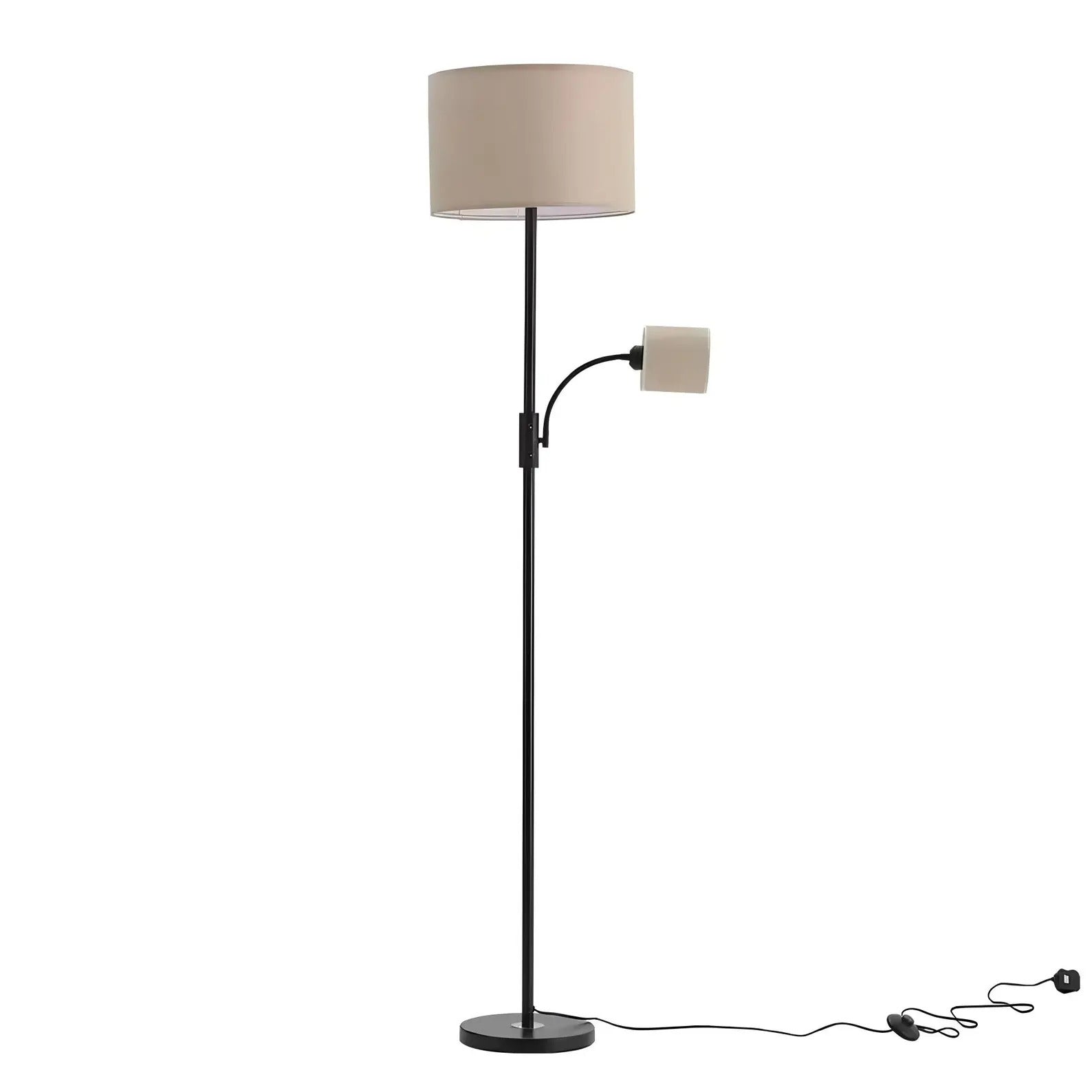 Adjustable Modern Minimalist Floor Lamp - Metal Frame & Khaki Fabric Shade