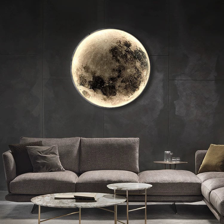 Citylumi Celestial Moon & Earth Mural Wall Lamp - Realistic 3D Texture Art Sconce for Modern Living Room & Bedroom decor