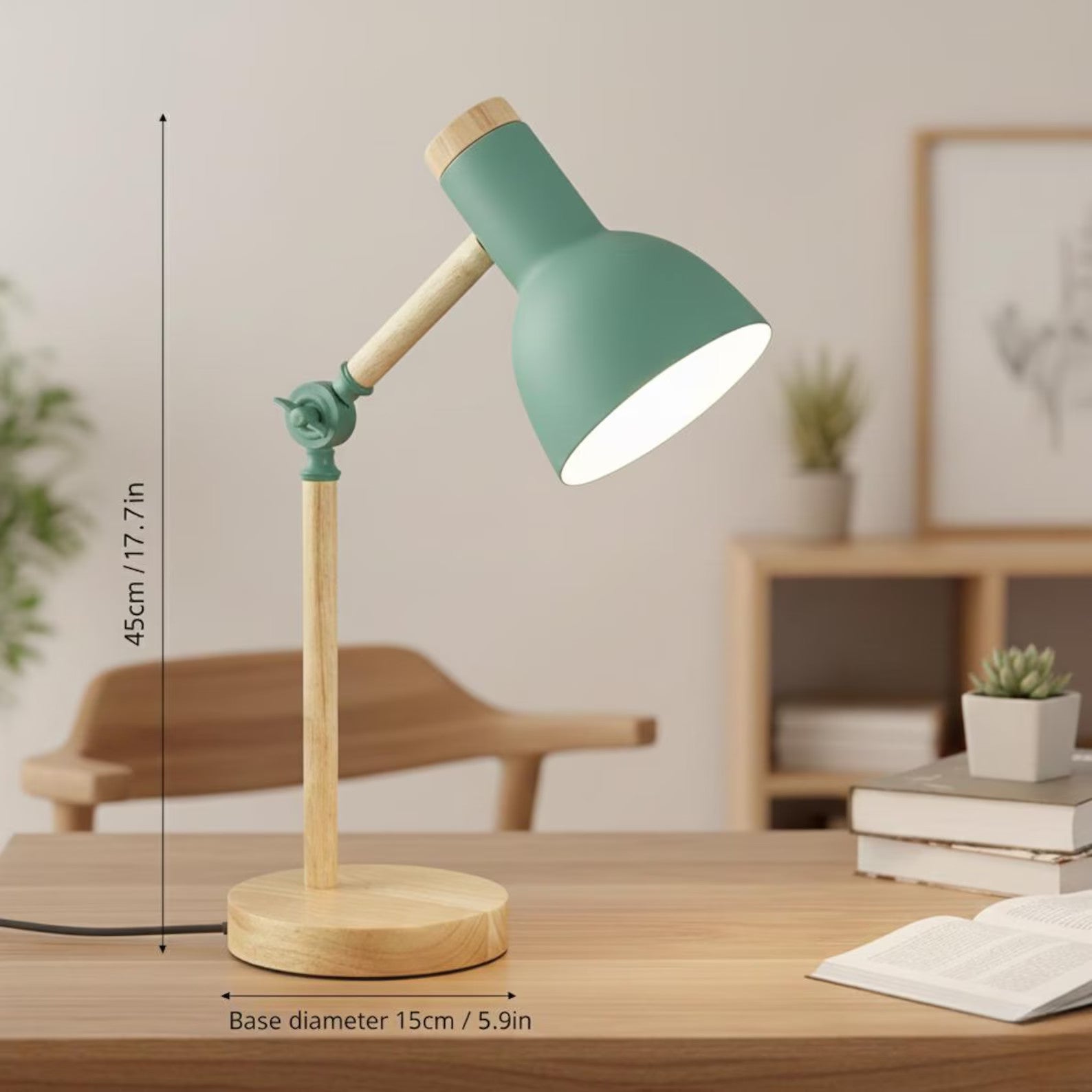 Mint Green Scandinavian Adjustable Wood Desk Lamp - Practical Table Lighting