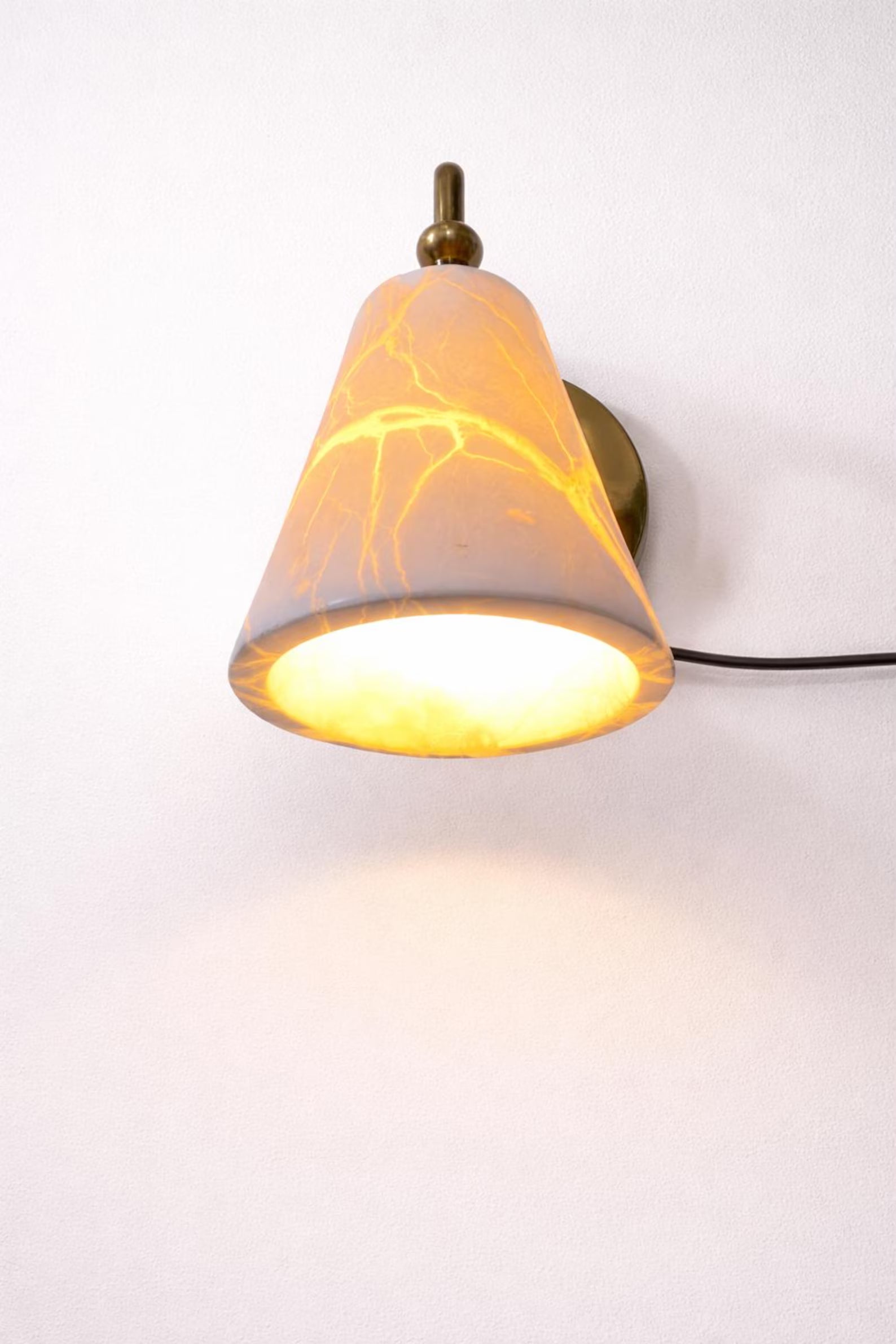 Mid Century Brass Wall Sconce: Alabaster Glass, Handmade Bedroom Light
