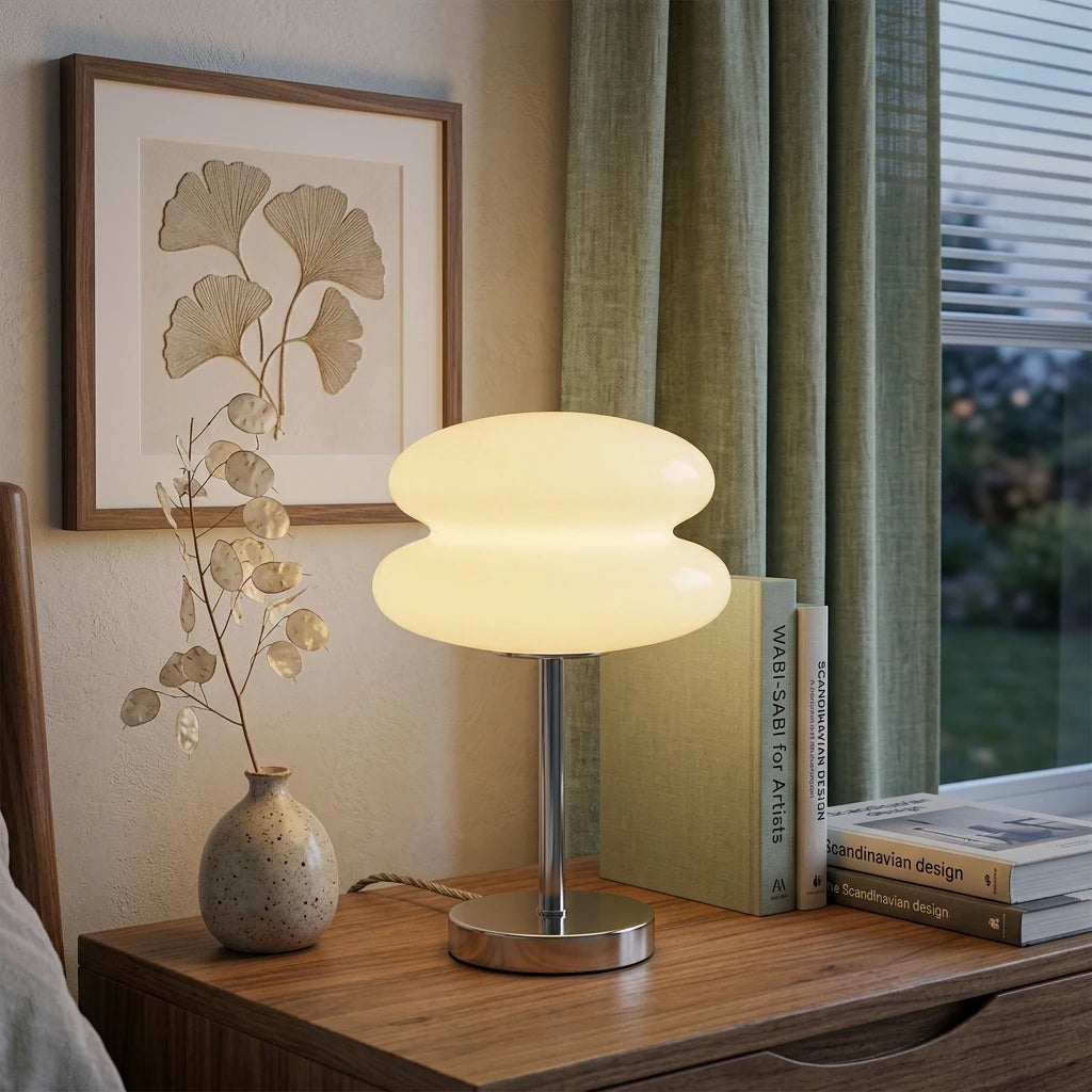 Citylumi Bauhaus "Burger" Glass Table Lamp - Retro Mid-Century Modern Accent Light with Chrome Base | Funky Pop Art Decor for Bedroom & Study