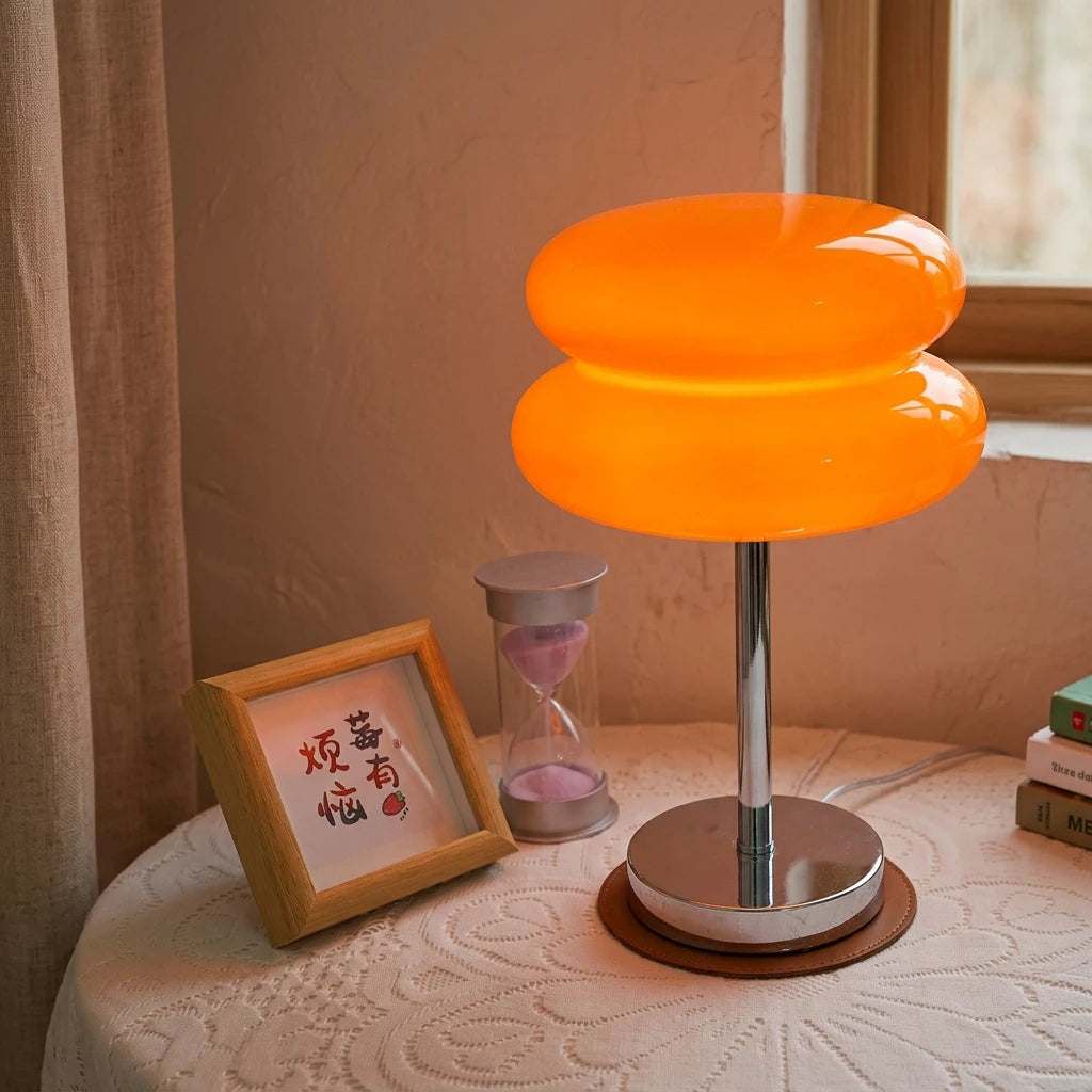 Citylumi Bauhaus "Burger" Glass Table Lamp - Retro Mid-Century Modern Accent Light with Chrome Base | Funky Pop Art Decor for Bedroom & Study