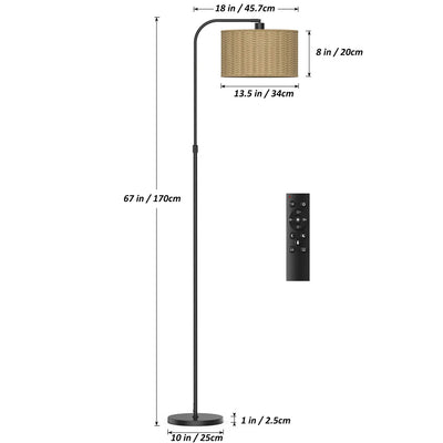 Chic Boho Rattan Floor Lamp: 9W LED Glow with Handy Remote & Foot Switch