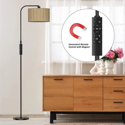 Chic Boho Rattan Floor Lamp: 9W LED Glow with Handy Remote & Foot Switch