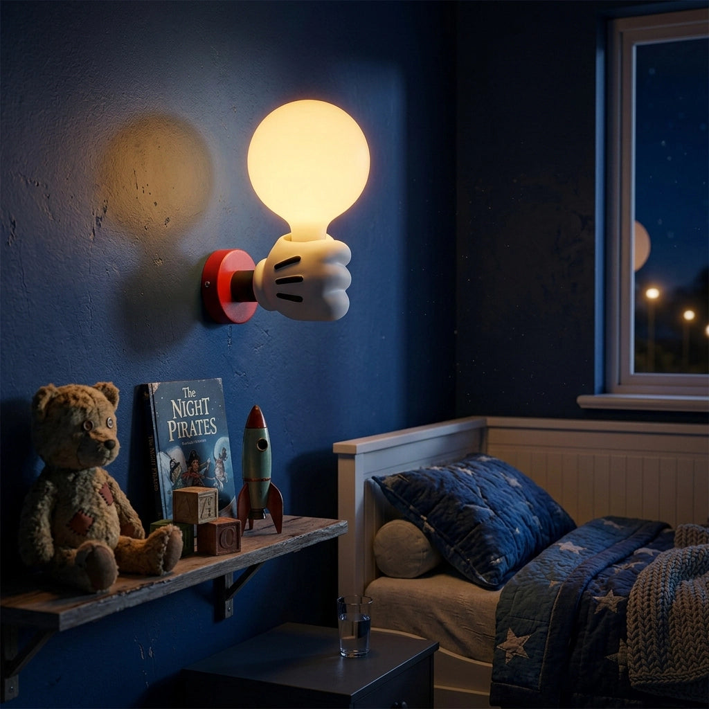 Citylumi Comic-Hand Wall Sconce - Playful Mickey-Inspired Resin Wall Lamp for Nursery, Kids Room & Pop-Art Decor (3-Color Dimmable LED)