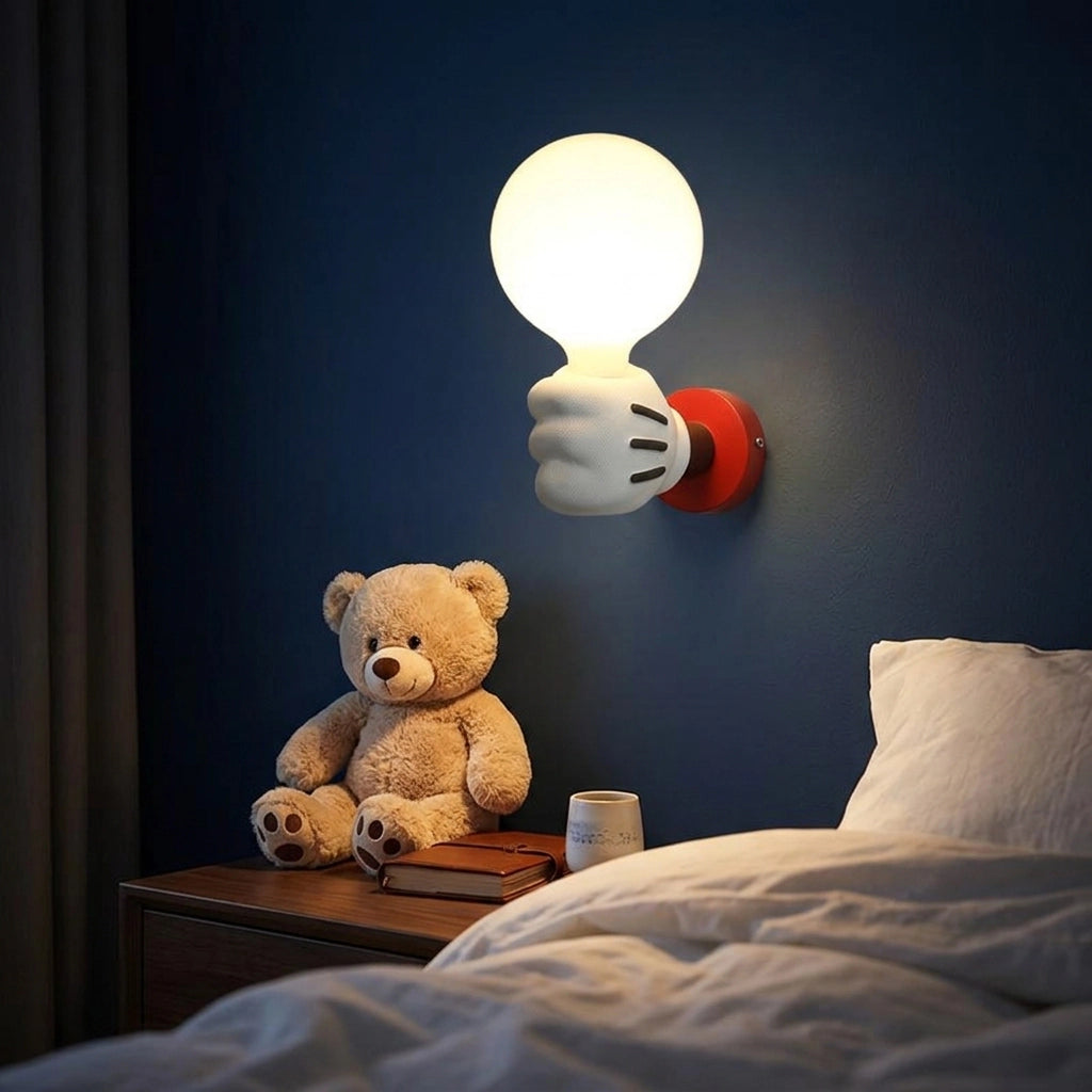Citylumi Comic-Hand Wall Sconce - Playful Mickey-Inspired Resin Wall Lamp for Nursery, Kids Room & Pop-Art Decor (3-Color Dimmable LED)
