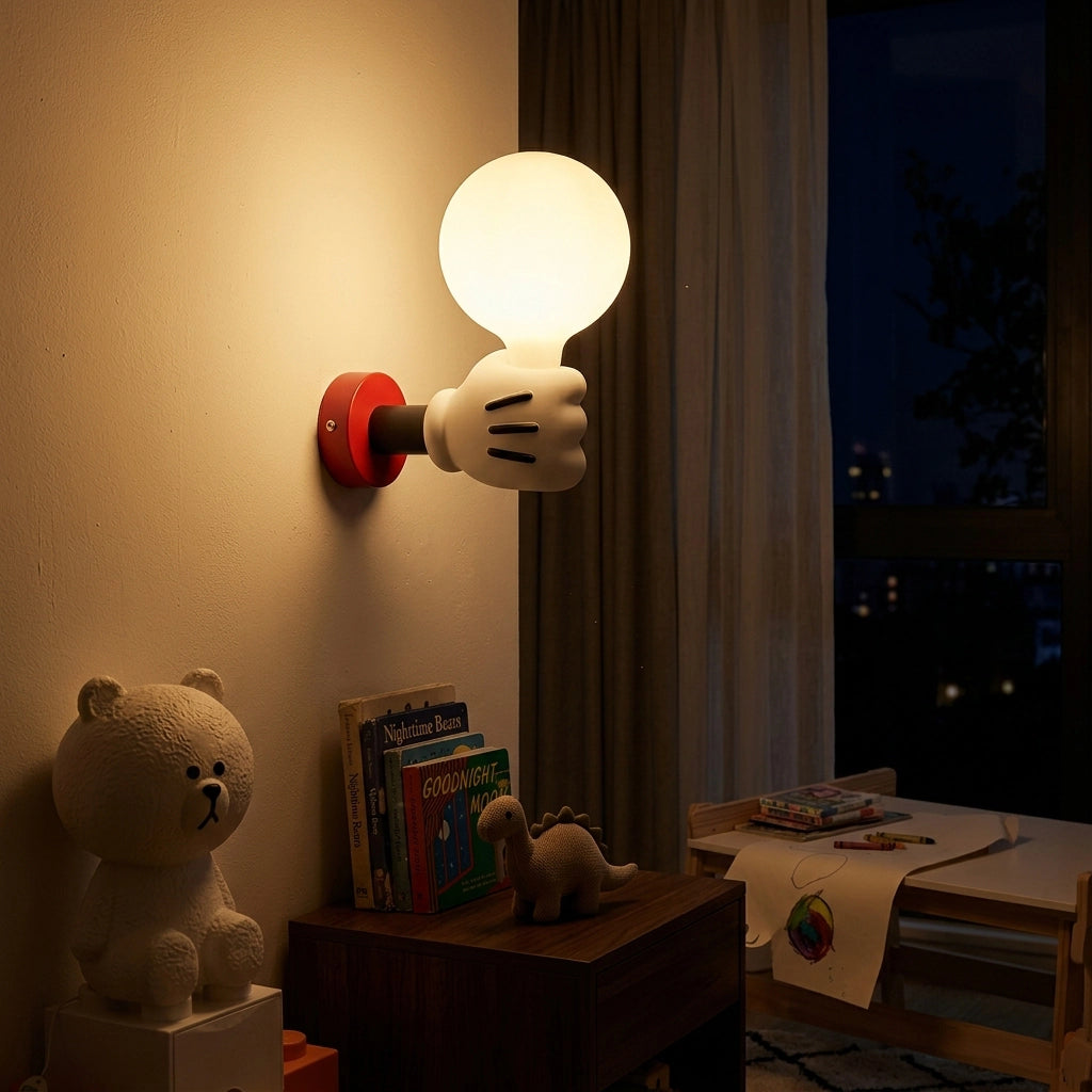 Citylumi Comic-Hand Wall Sconce - Playful Mickey-Inspired Resin Wall Lamp for Nursery, Kids Room & Pop-Art Decor (3-Color Dimmable LED)