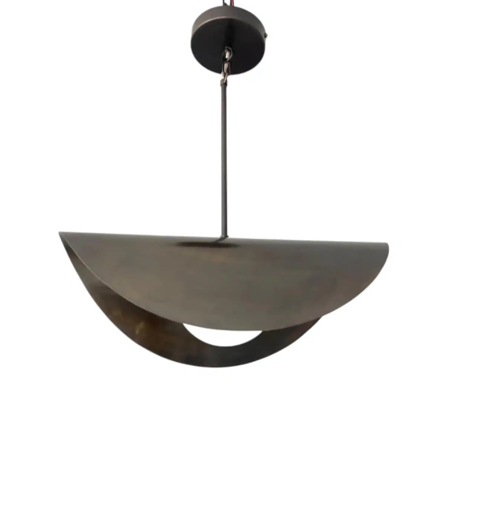 Custom Stilnovo Curved Chandelier: Mid-Mod Brass Pendant, Italian Design for Home & Gift