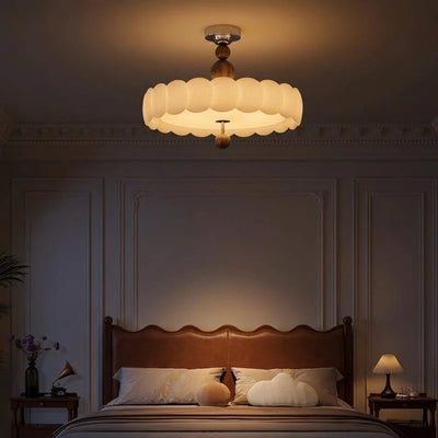 Citylumi French Mid-Century Scalloped Pendant Light - Retro Creamy Wavy Chandelier with Wooden Accents, High CRI (Ra≥97) Full Spectrum LED for Dining Room & Kitchen Island