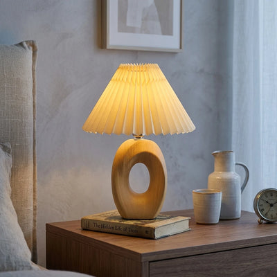Citylumi Mid-Century Modern Hollow Ceramic Table Lamp - Aesthetic Pleated Shade Bedside Light with Sculptural Donut Base for Nordic & Japandi Decor (USB/US Plug)