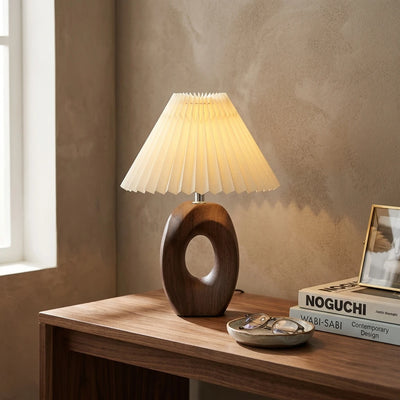 Citylumi Mid-Century Modern Hollow Ceramic Table Lamp - Aesthetic Pleated Shade Bedside Light with Sculptural Donut Base for Nordic & Japandi Decor (USB/US Plug)