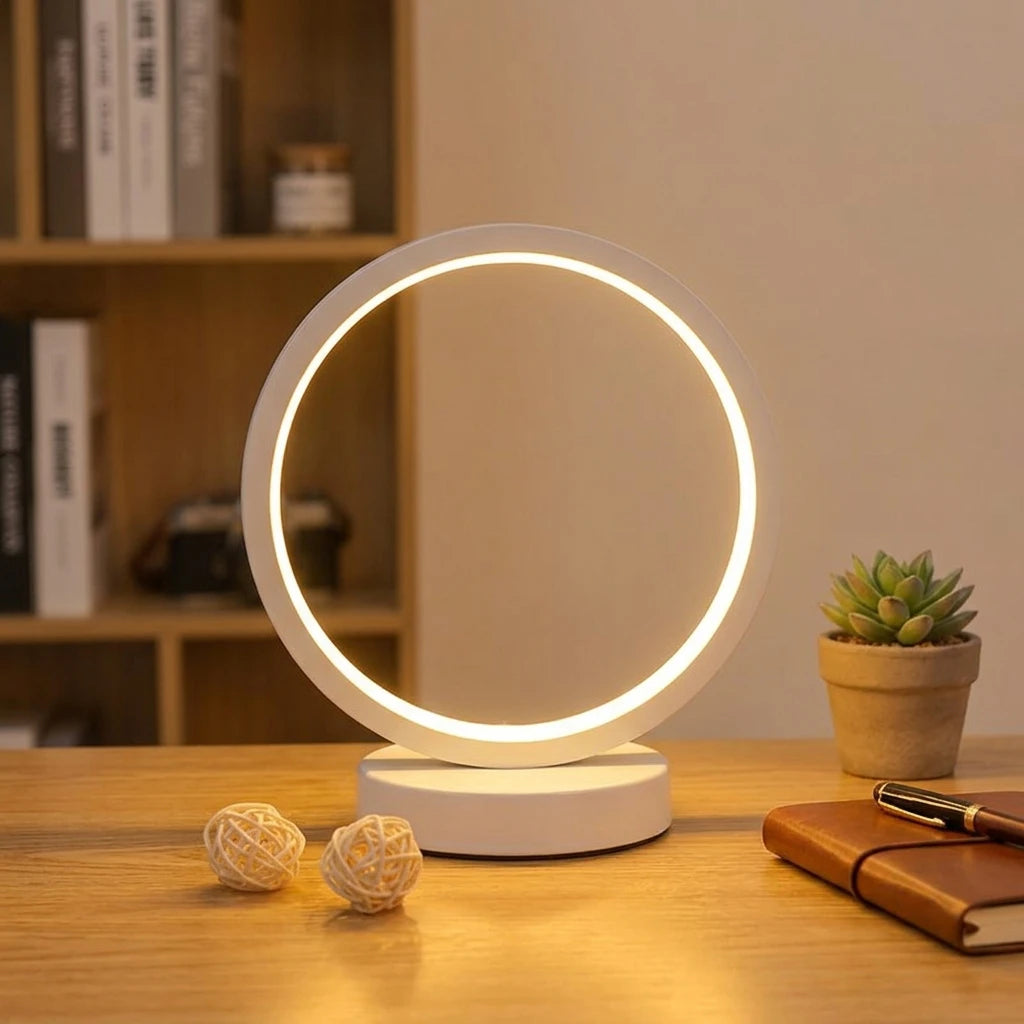 Citylumi Minimalist Halo LED Table Lamp - Modern Circular Ring Bedside Light with Smart Dimming & Remote Control for Bedroom, Office & Dorm Decor