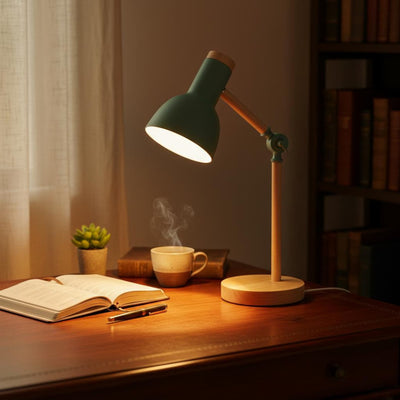 Mint Green Scandinavian Adjustable Wood Desk Lamp - Practical Table Lighting