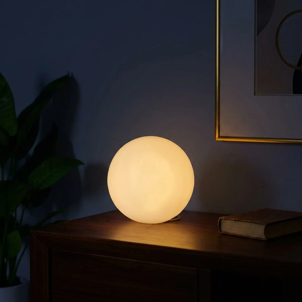 Citylumi Moonlight Orb - Handcrafted Natural Spanish Alabaster Night Light, Wireless Rechargeable Tap-Control Ambient Lamp for Bedside & Zen Decor