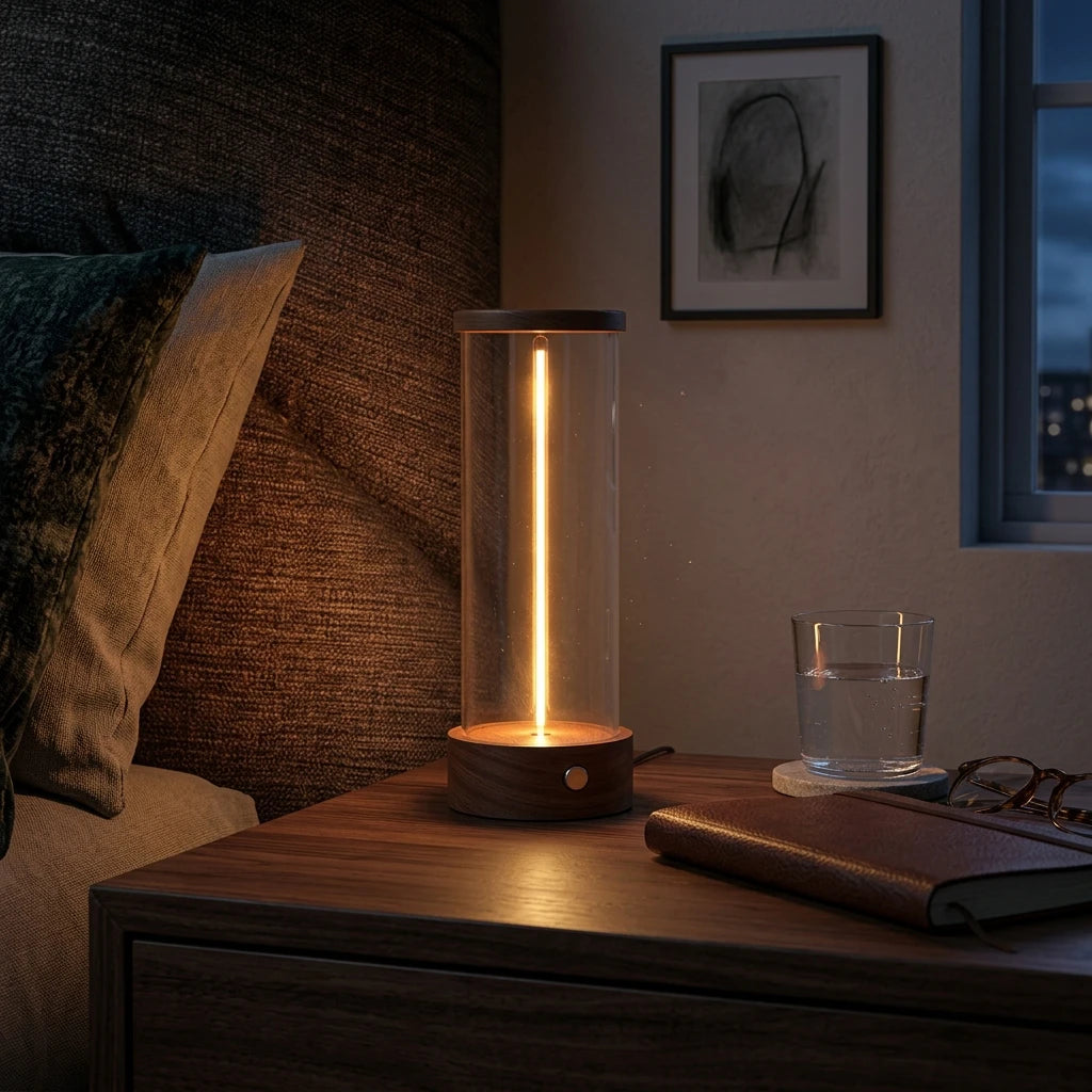 Citylumi Quantum Filament Retro Table Lamp - Portable Cordless Ambient Night Light with Wood Grain Accents & Touch Dimming for Glamping, Bar & Bedside