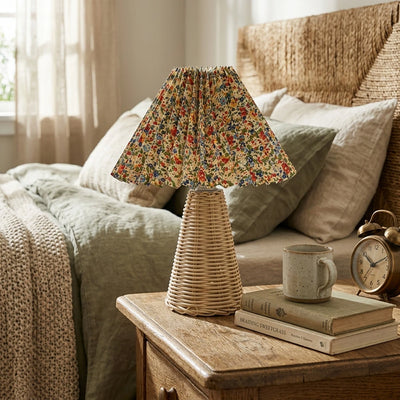 Citylumi Rattan Orb Pleated Table Lamp - Hand-Woven Aesthetic Bedside Light for Coastal Grandma & Boho Cottagecore Decor