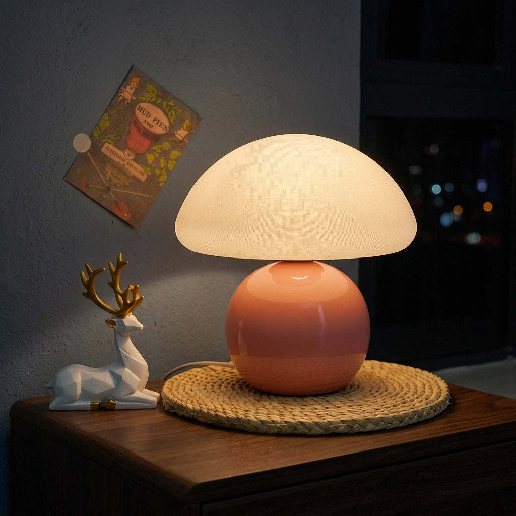 Citylumi Retro Mushroom Ceramic Table Lamp - Mid-Century Modern Accent Light with Glossy Base & Soft Glow Shade for Bedside, Study & Aesthetic Home Decor