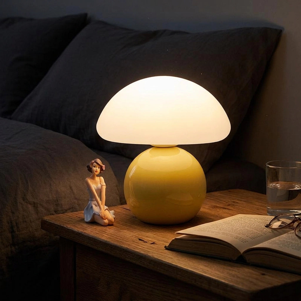 Citylumi Retro Mushroom Ceramic Table Lamp - Mid-Century Modern Accent Light with Glossy Base & Soft Glow Shade for Bedside, Study & Aesthetic Home Decor