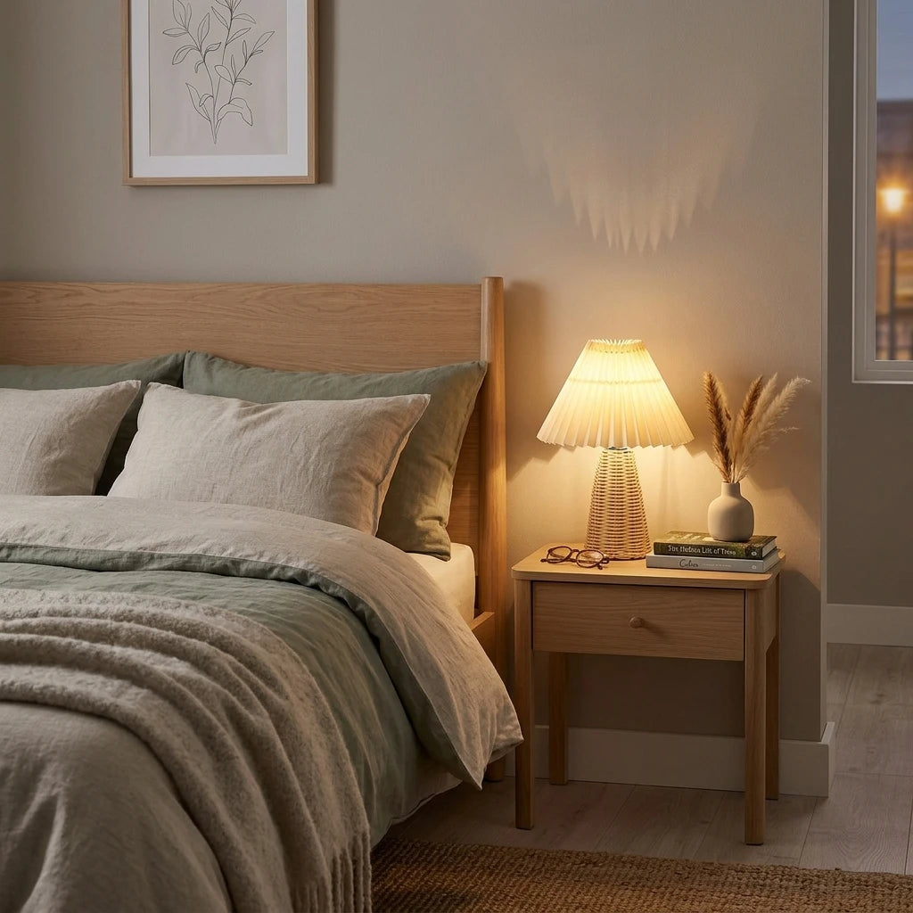 Citylumi Willow & Pleat Rattan Table Lamp - Vintage Boho Bedside Light for Coastal Grandma & Cottagecore Aesthetics (USB/US Plug)