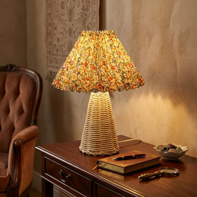 Citylumi Willow & Pleat Rattan Table Lamp - Vintage Boho Bedside Light for Coastal Grandma & Cottagecore Aesthetics (USB/US Plug)