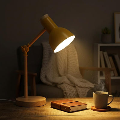 Mint Green Scandinavian Adjustable Wood Desk Lamp - Practical Table Lighting