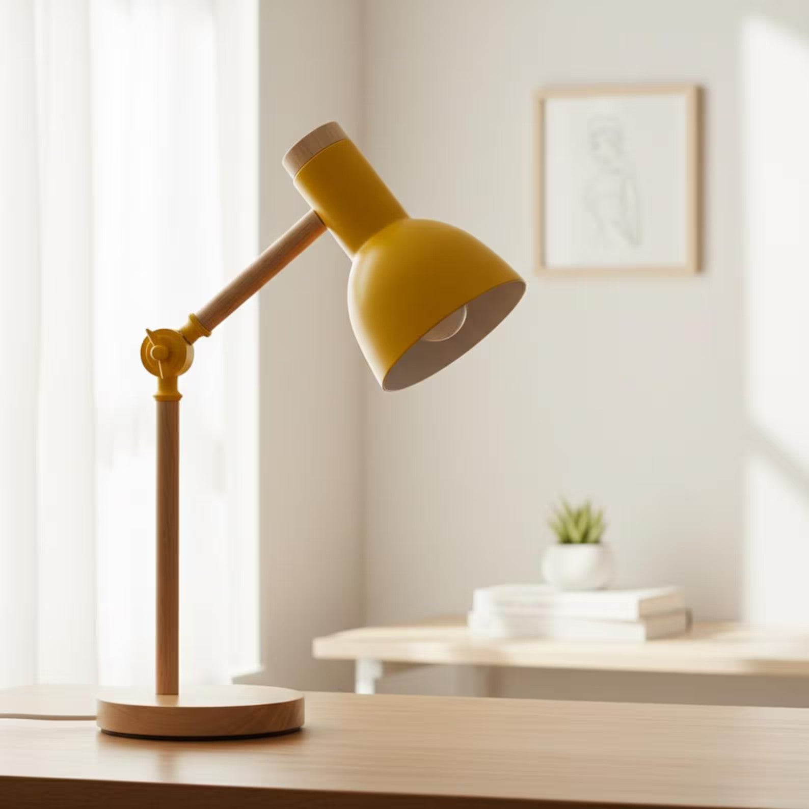 Mint Green Scandinavian Adjustable Wood Desk Lamp - Practical Table Lighting
