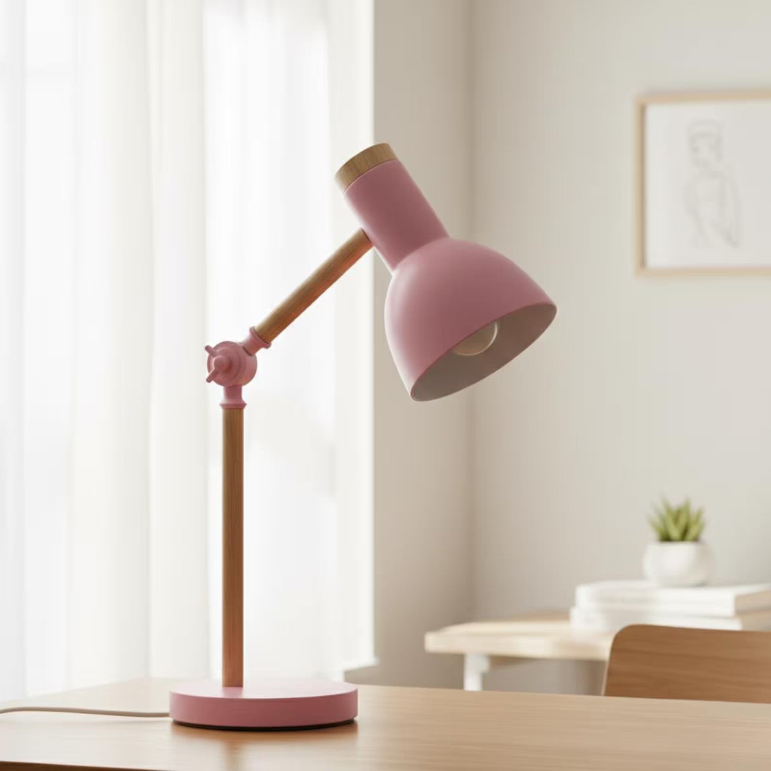 Mint Green Scandinavian Adjustable Wood Desk Lamp - Practical Table Lighting